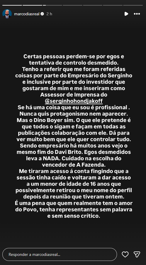 Após deixar equipe de redes sociais de Hondjakoff, assessor rebate empresário do ator